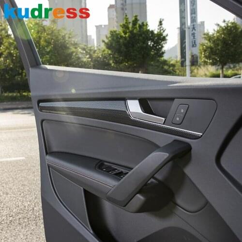 Car Inner Door Strip Cover Trim For Audi Q5 2018 2019 2020 Carbon Fiber Interior Door Decoration Trims Sticker Accessories 4pcs