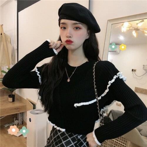 Bare Midriff Fashion Girl Spring Summer Knitted Pullovers Loose Sweater Cropped Women Clothing Crop Tops Short Sleeve