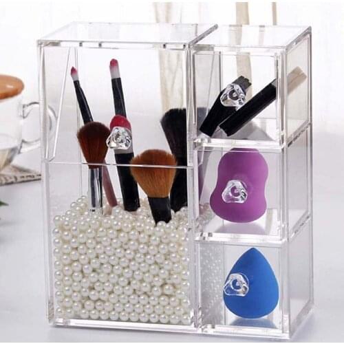 High Quality Clear Acrylic Pearl Box Cosmetic Case Lipstick Holder Makeup Organizer Cotton Swab Box Cosmetic Display With Drawer