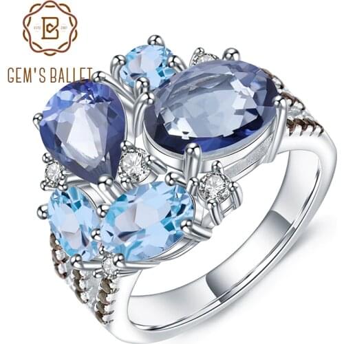 GEMS BALLET 925 Sterling Silver Gemstone Candy Ring Natural Mystic Quartz Swiss Blue Topaz Rings Fine Jewelry for Women Bijoux