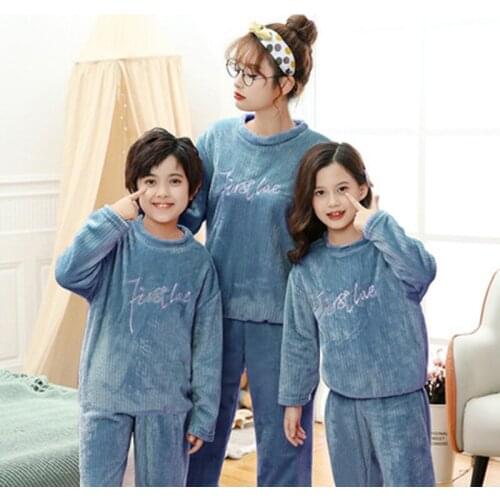 Mother Kids Girl Winter Long Sleeve Flannel Family Matching Pajamas Sets Childrens Homewear Autumn Cartoon Family Clothing Sets