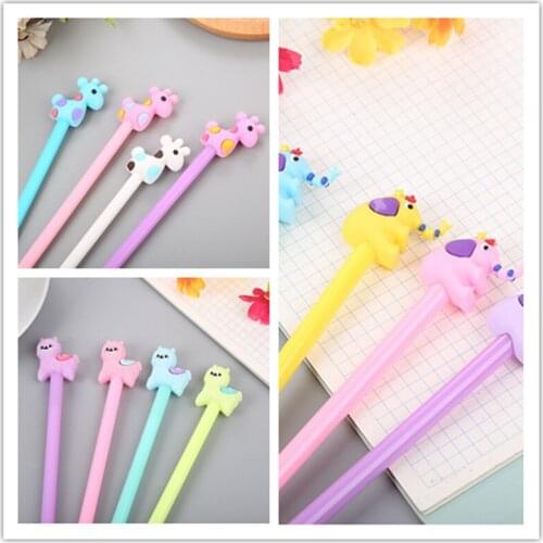 1pcs Kawaii Creative Animal gel pen cute learning stationery cartoon silicone head water pen black needle pen School Suppliers