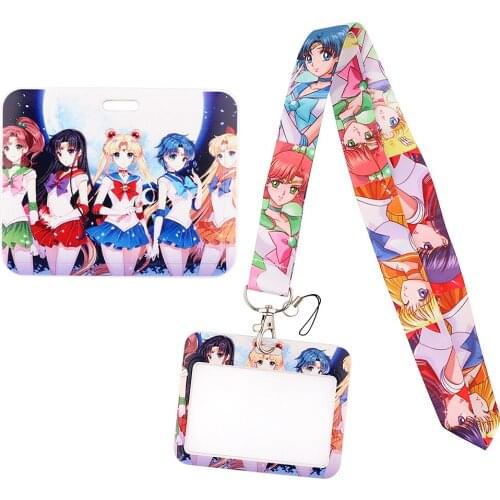 1pcs ZF3025 Cartoon Moon Girl Lanyard Card ID Holder Car KeyChain ID Card Pass Gym Mobile Phone Badge Key Ring Holder Jewelry