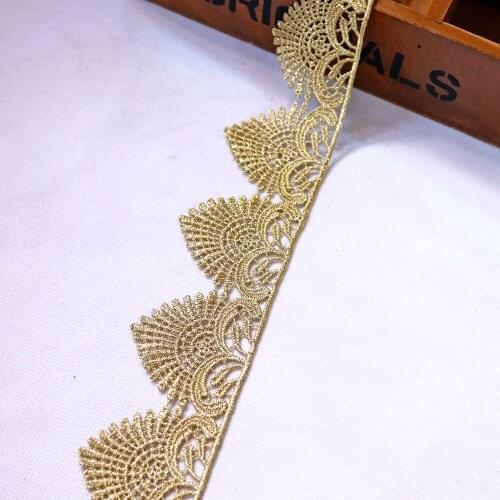 1Yard 6.0cm Width Gold Lace Trim Wedding Dress Crown Headband Ribbon Lace Fabric Sewing DIY Craft Clothing Hair Accessories