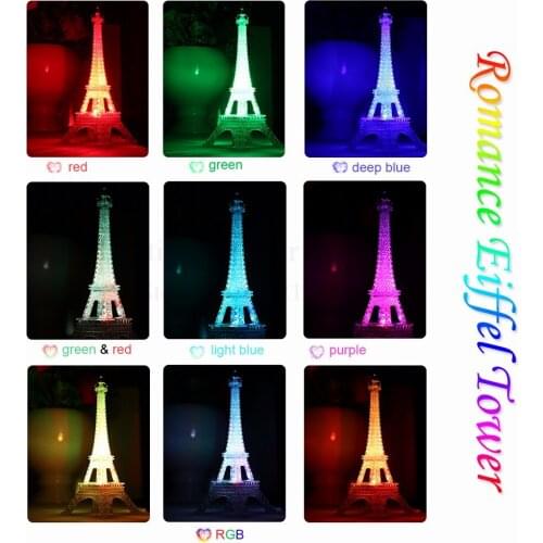 10 Inch Romantic LED Light Up Eiffel Tower NightLight switch Changeable LED Wedding Centerpiece Cake Topper Decoration Lights