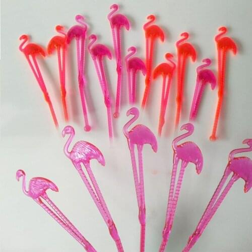 10Pcs Flamingo Drinking Decoration Hawaii Party Wine Glass Decoration Cocktail Sticks Dessert Picks Tropical Party Supplies HW19