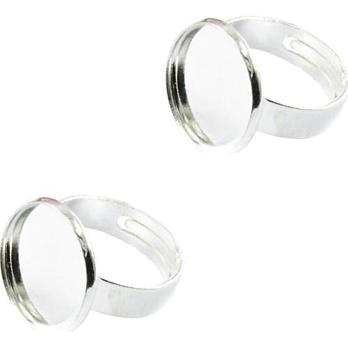 2Pcs Silver Tone Brass Oval Adjustable Ring Blanks Pad Base DIY Crafts