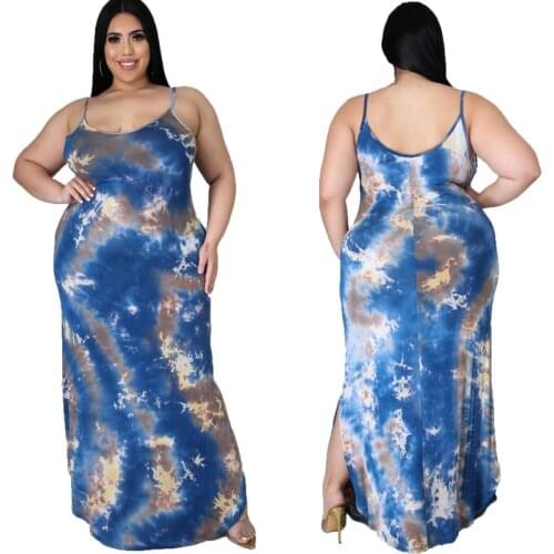 2XL-6XL plus size women summer clothing 2021 casual dress blue tie dye Split halter sexy dresses Wholesale Dropshipping