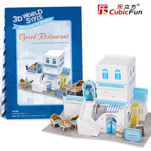 3D Puzzle Greek restaurant DIY Creative gift Educational toys World style tour construction paper model T49