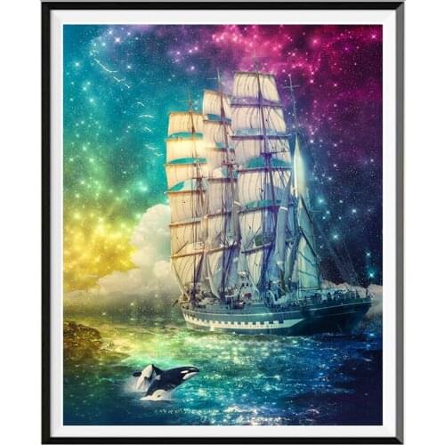 5D Diamond Painting Sailboat Dolphin Full Round/Square Diamond Mosaic Pattern Home Decoration DIY Handmade Wall Art