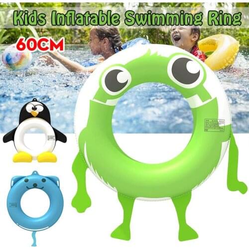 60cm Childrens Swimming Ring Kids Inflatable Water Toy Cute Penguin/Cat/Frog Shapes Swim Circle Float Mattress