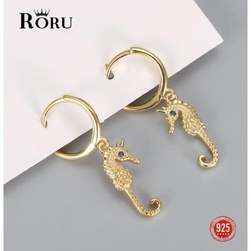 925 Sterling Silver Hoop Earrings Mini Hippocampus Earrings Cute Horse Animal Circle Earrings Fine Jewelry for Women