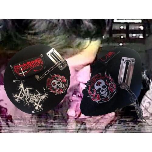 Ruibbit New Arrival Black Rock Japanese Gothic Girl Punk Berets Hat Harajuku Woman Casual Caps Chain rivet Fashion Hats