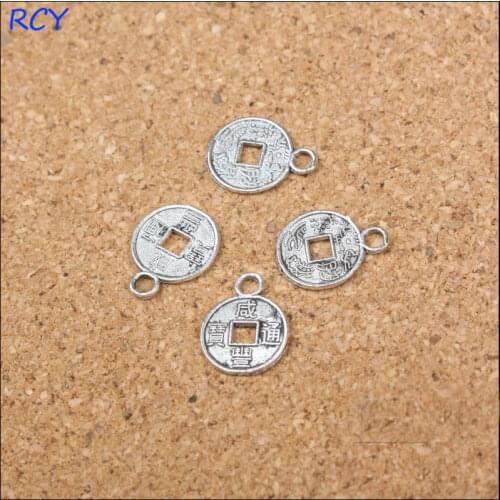 Hot selling 20 Pieces/Lot 12mm*10mm antique bronze Plated tag charm Chinese money charms bracelet connector For Jewelry Making