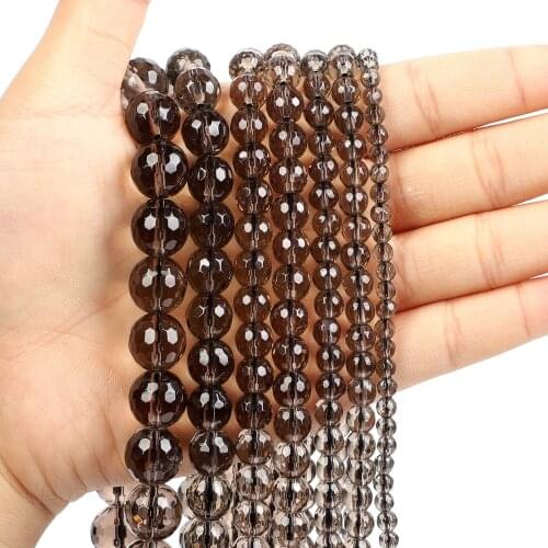 Natural Stone Beads Cut Surface Brown Transparent Stone Loose Beads for Jewelry Making Needlework DIY Bracelet Strand 4-12 MM