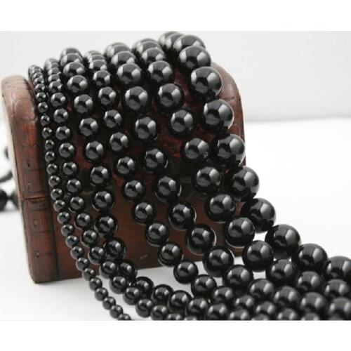 15" Smooth Round Ball Black Onyx Beads 3 4 6 8 10 12 mm Natural Gem Stone Beads for DIY Fashion Bead Bracelet Necklace Jewelry