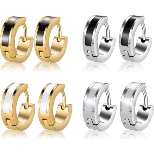 Black and white stripes stud earring Titanium Steel Lovers/Unisex Simple Gold color and Silver color Dating party Gift Wholesale