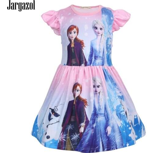 Jargazol Kids Dresses for Girls Vestidos Icing Elsa Anna Princess Dress Cute Flying Sleeve Girls Dress Summer Party Costume