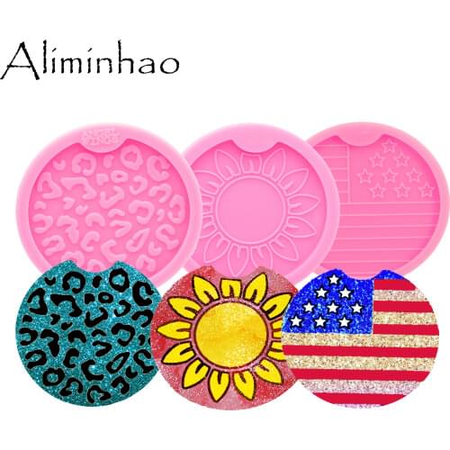 DY0674 2.5/2.8 In pot leaf top/Cheetah bottom/Star Geode Car Coaster Mold Agate Resin Silicone Molds DIY Epoxy Mould Crafting