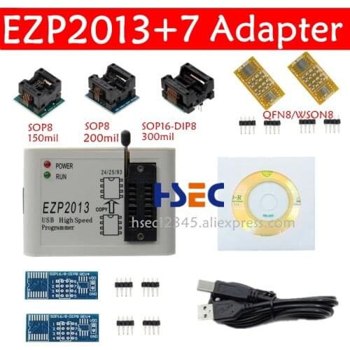 EZP2013 /EZP2019 High Speed USB SPI Programmer+ 7 adapter SOP8 150mil 200mil to DIP8 SOP16 socket ezp2010 2011 eeprom programmer