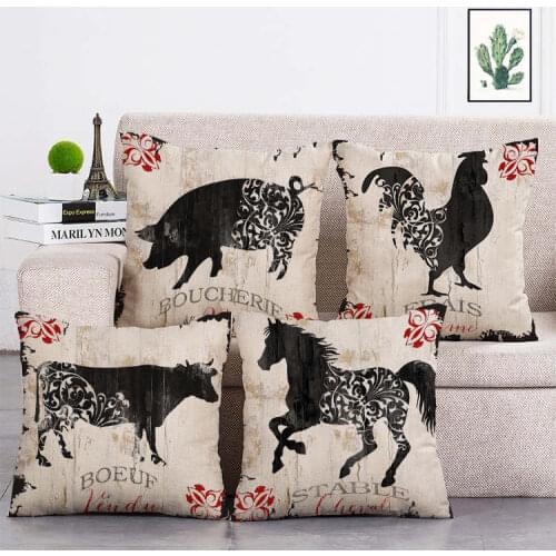 Farm fresh sign pig chicken cattlehorses print Cushion Cover Linen Throw Pillow Car Home Decoration Decorative Pillowcase T368
