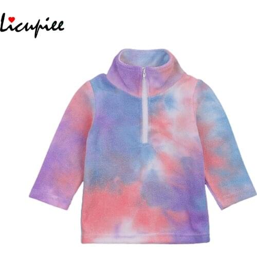 Baby Kid Boys Girls Fleece Tie Dye Outerwear, Zipper High Neck Long Sleeve Sweatshirts Print Top Coats 1-5 Years