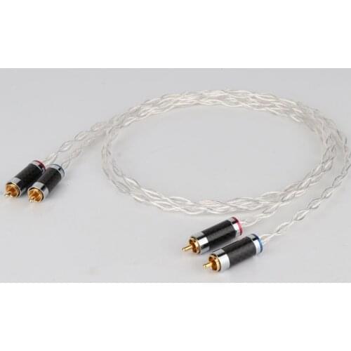 Pair hi-end 8Cores occ silver plated Analogue Interconnect Cables hifi RCA to RCA audio extension cord with gold plated RCA plug