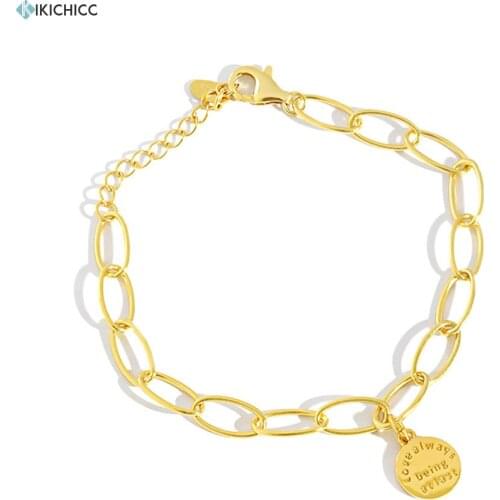 Kikichicc 100% 925 Sterling Silver Gold Horoscope Long Chain Bracelet Jewelry Coins Round Ancklet Fashion Fine Jewelry