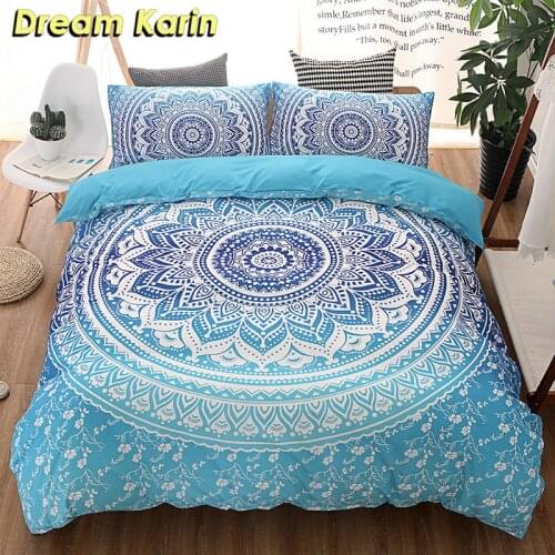Mandala Floral Print King Bedding Set Bed LInens Bohemian Duvet Comforter Cover Sets 3pcs Twin Full Queen Size BedClothes Quilt