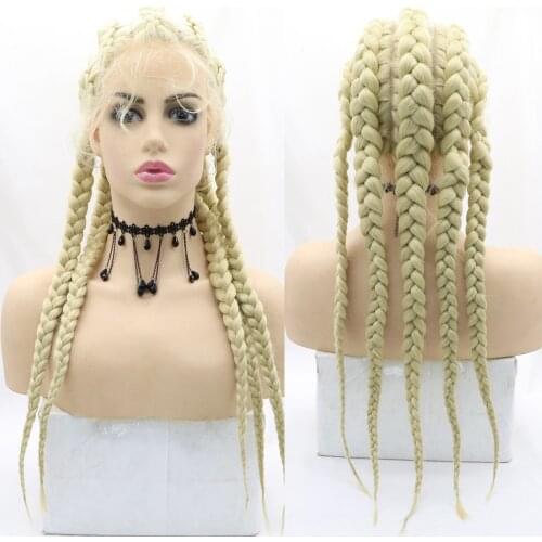 Melody Long 24" Blonde Braided Wig Five Braids 613# Color Hair Highlight Big Braiding Synthetic Lace Front Wig for Women