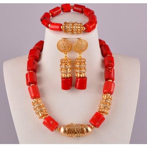 Lovely red coral set nigerian wedding african beads coral jewelry set C21-35-03