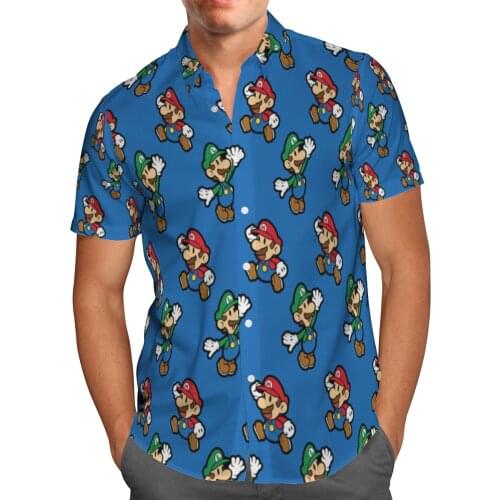 Cartoon Super Mario Kart 3D Beach Hawaiian 2021 Summer Mens Shirt Short Sleeve Shirt Oversized 5XL Camisa Social Chemise Homme