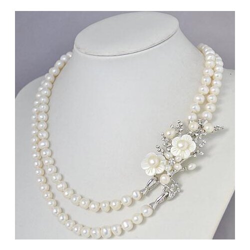 Unique Pearls jewellery Store Wedding Pearl Necklace 8-9mm White Color 2 rows Genuine Freshwater Pearl Necklace Fine Jewelry