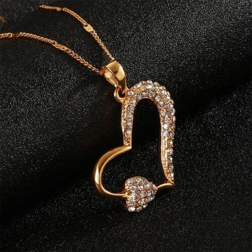 Gold Color Rhinestone Crystals Heart Pendant Necklace for Valentines Day Jewelry
