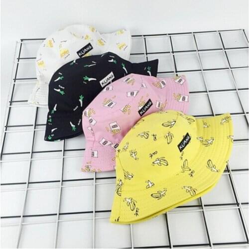 Panama Bucket Cap Unisex Cotton Cartoon Banana Graffiti Bucket Hat Men Women Bob Cap Hip Hop Outdoor Summer Fishing Hat