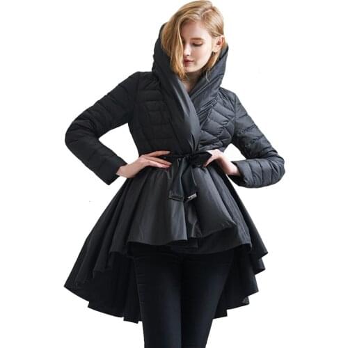 Eva freedom Fashion brand 95% white duck down parkas 2020 winter Asymmetric Length with belt warm down coat wj1002 free shipping