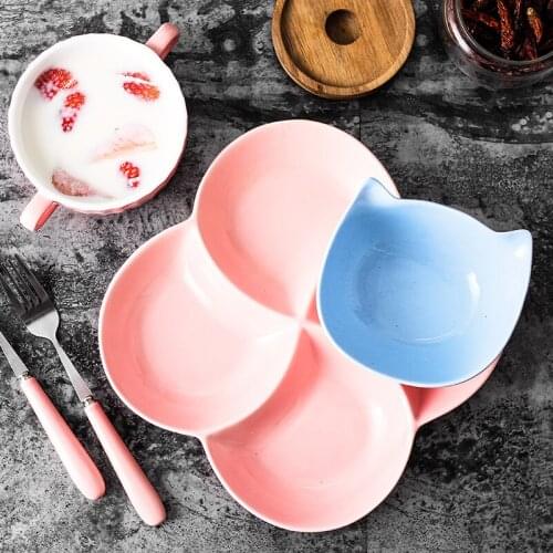 Simple modern solid color household ceramic four grid plate grid plate weight loss fitness dinner plate separate dishes LB42316