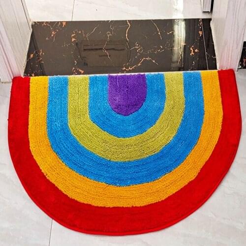 Rainbow Rug Mat Kids Room Door Mat Colorful Semicircle Carpet коврик входной двери Anti-slip Kitchen Rug Shaggy Doormat Cartoon