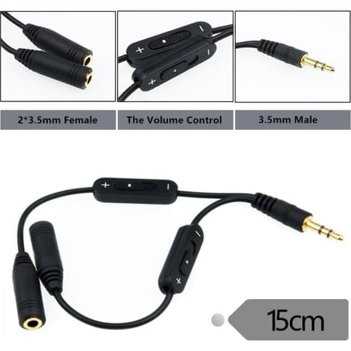 ERE 1 in 2 out 3.5mm Stereo Male to Double 3.5 mm Female Audio Headphone Y Splitter Cable with Volume Switch,Volume Control