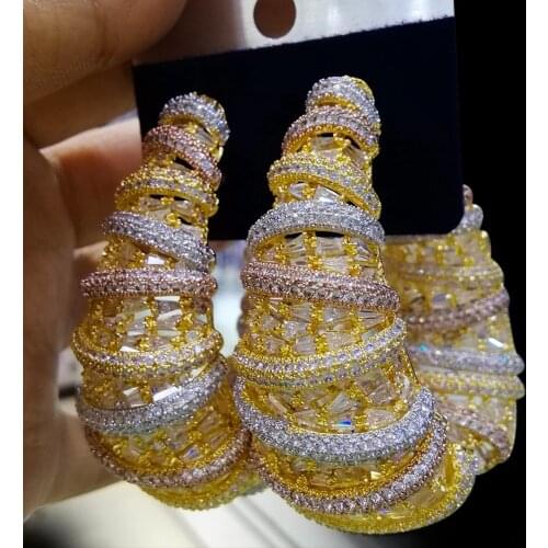 SORAMOORE Luxury Original Design Shiny Big Earrings for Women Fine Jewelry Full CZ Bridal Wedding Earrings Jewelry GIFT 2020