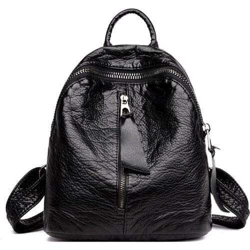 Mini Backpack Female Soft PU Leather Backpacks for Teenage Girls Fashion Shoulder Bags Black Mochila Feminina Daypack Purse