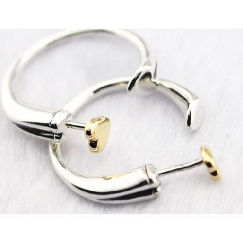 Two Hearts Hoop Earrings with light yellow Gold Color 100% 925 Sterling-Silver-Jewelry Free Shipping
