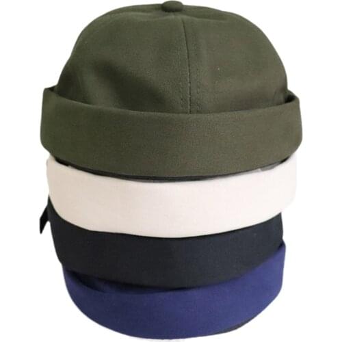 Pure Color Cotton Wild Melon Leather Hat Sailor Hat Without Eaves Flanging Hat Retro For Unisex