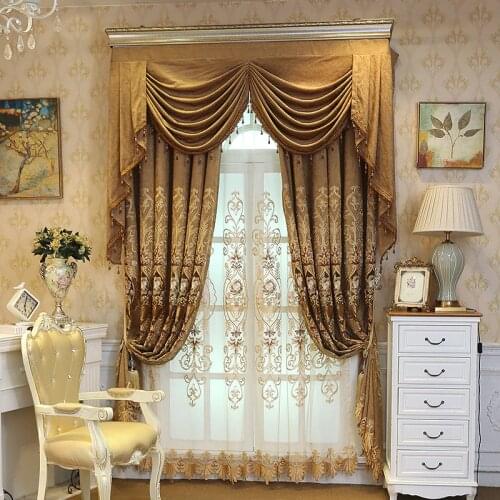 Custom Made Chenille Europe Embroidered Tulle For living Room Bedroom Luxury Jacquard Blackout Curtain Window Treatment Drapes