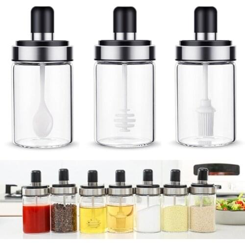 Glass Seasoning Kitchen Spice Kit Bottles Pepper Spoon Seasoning Jars Oil Brush Honey Container Food Storage tool