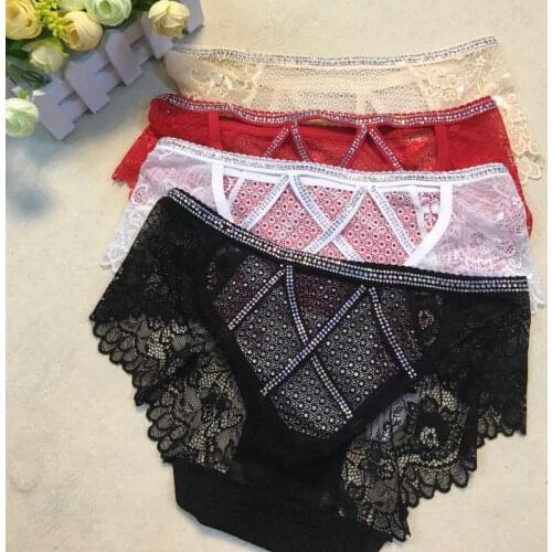 Panties for Woman Underwear Sexy Lace Breathable Soft rhineston Lingerie Female Briefs Panty Transparent Womens Underpants