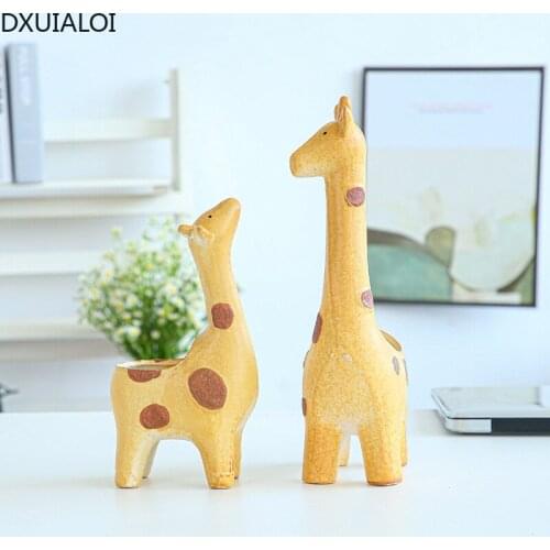 Home Decoration Creative Ceramic Giraffe Succulent Flower Pot Gardening European-style Simple Cute Cartoon Deer Set Bonsai