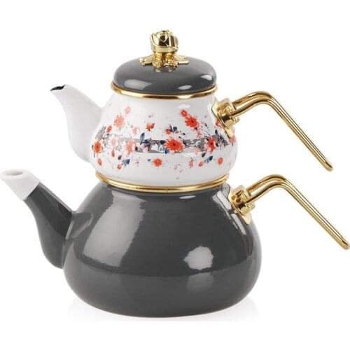 High Quality Flower Patterned Teapot Enameled White Gold Teapot Turkish Modern Tea Set Teapots Tea Sets