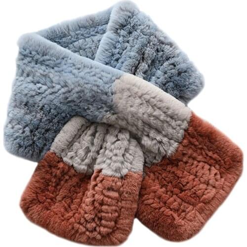 ZDFURS* Knitted Rex Rabbit Fur Scarves Patchwork Genuine Fur Wraps Wider Winter Warm Women Neck Wear High Quality Rings Mufflers