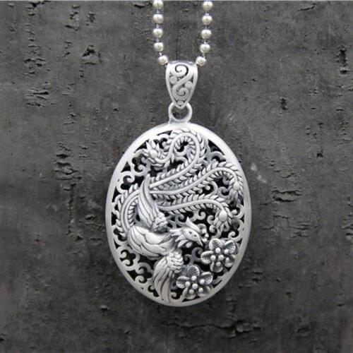 925 Sterling Silver Pendant Hollow Phoenix Engraved Retro Vintage Ethnic Amulets And Talismans Accessories